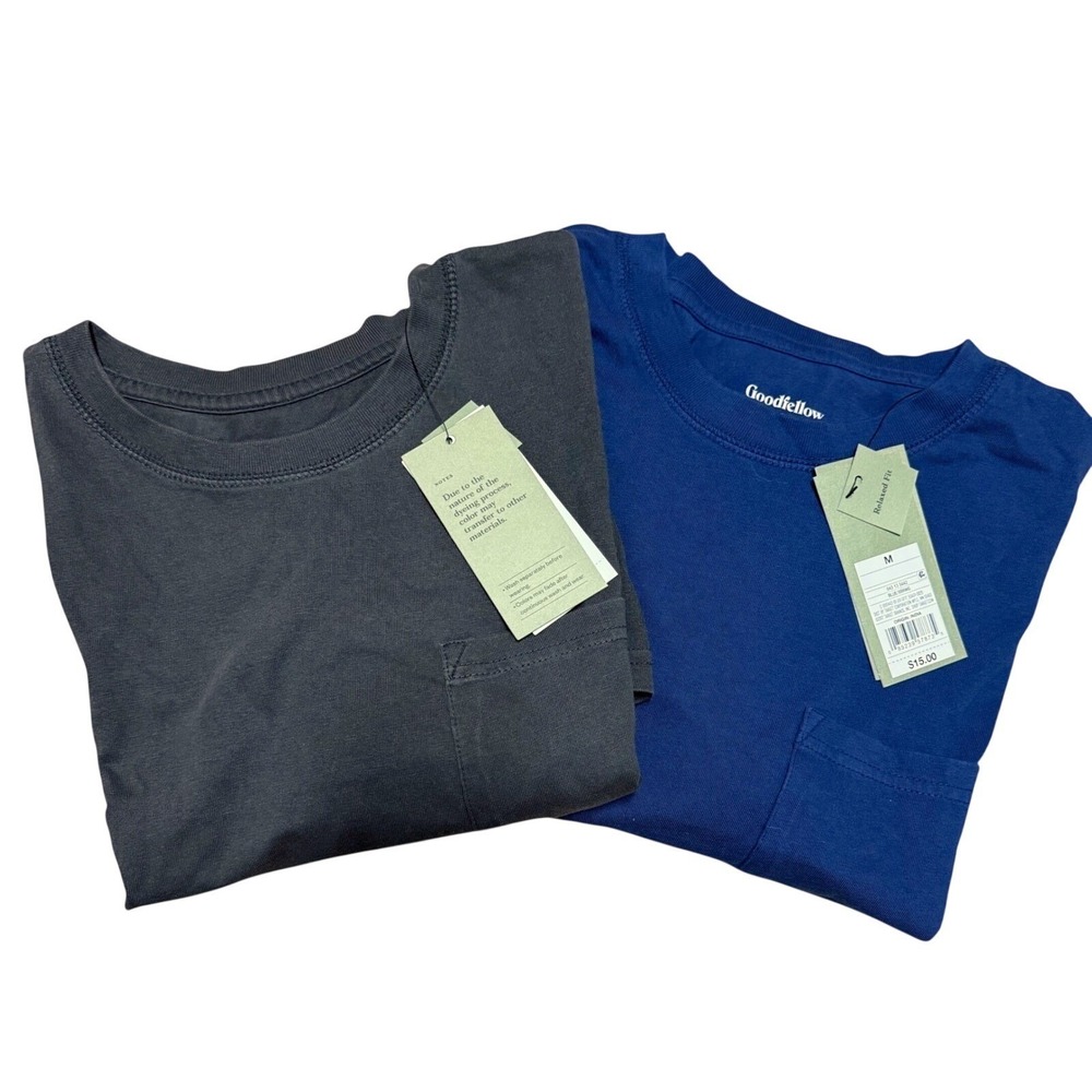 Goodfellow Pocket T-Shirt Men Size M 2-Pack Blue/Black Casual Outdoors Classic